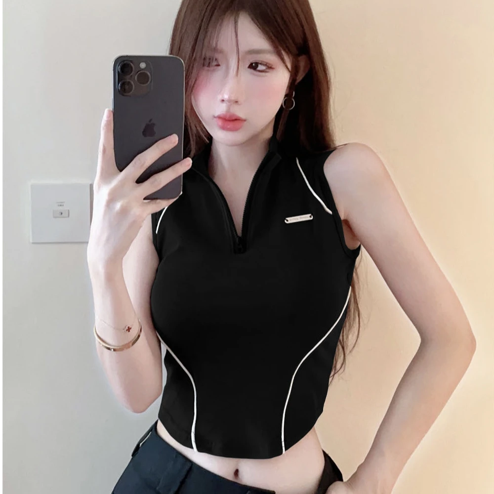 2025新款美式复古性感带胸垫背心女款运动修身吊带夏季上衣无袖