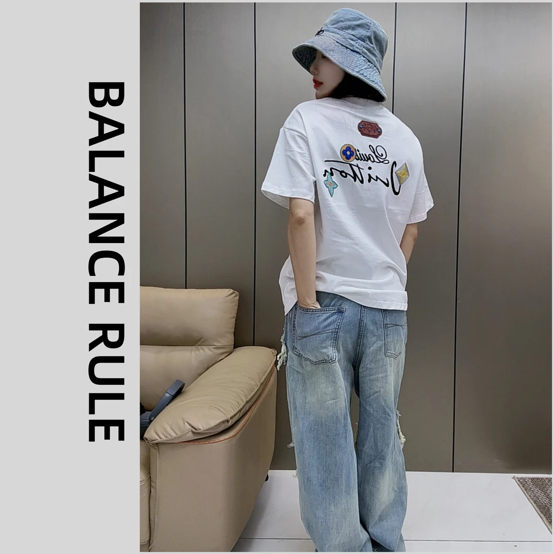 BALANCE RULE 马户刺绣工艺T恤夏季轻奢潮流宽松百搭纯棉短袖