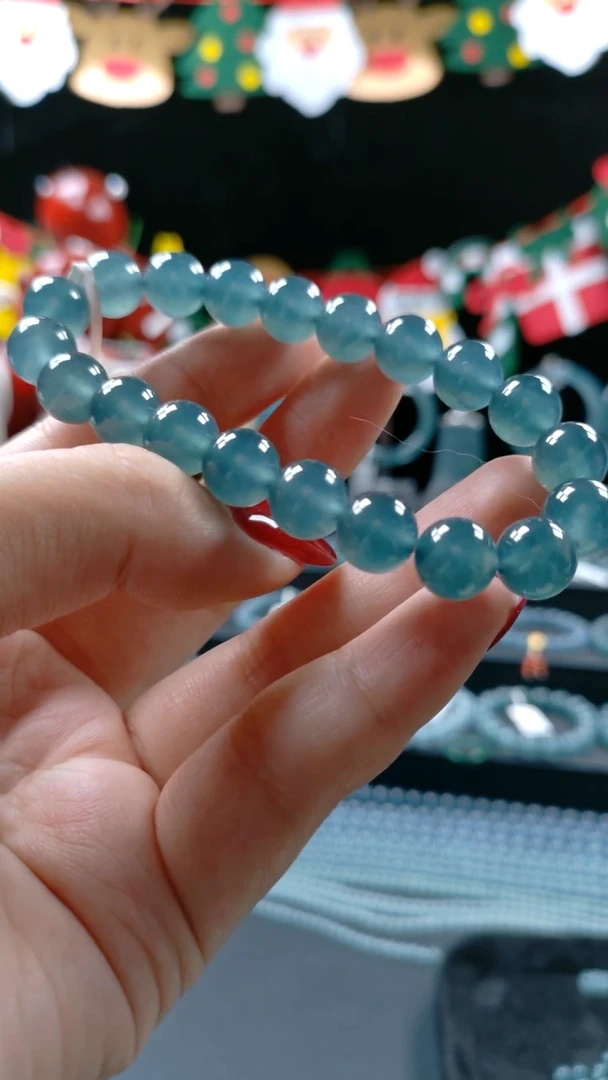 未镶嵌手串翡翠10mm高冰星空蓝手串