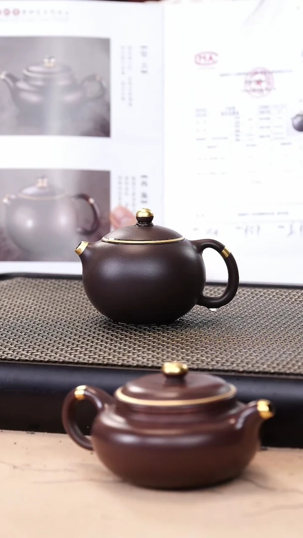 茶壶紫砂四号井茄皮紫泥描金西施130cc