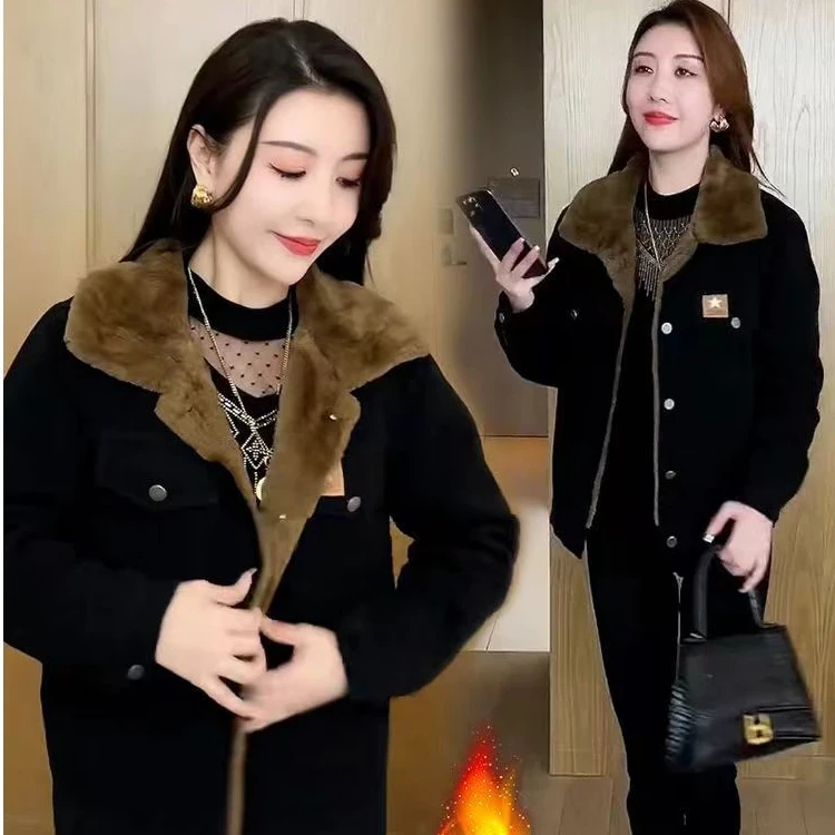 冬季加绒加厚保暖外套休闲百搭女士短款时尚夹克