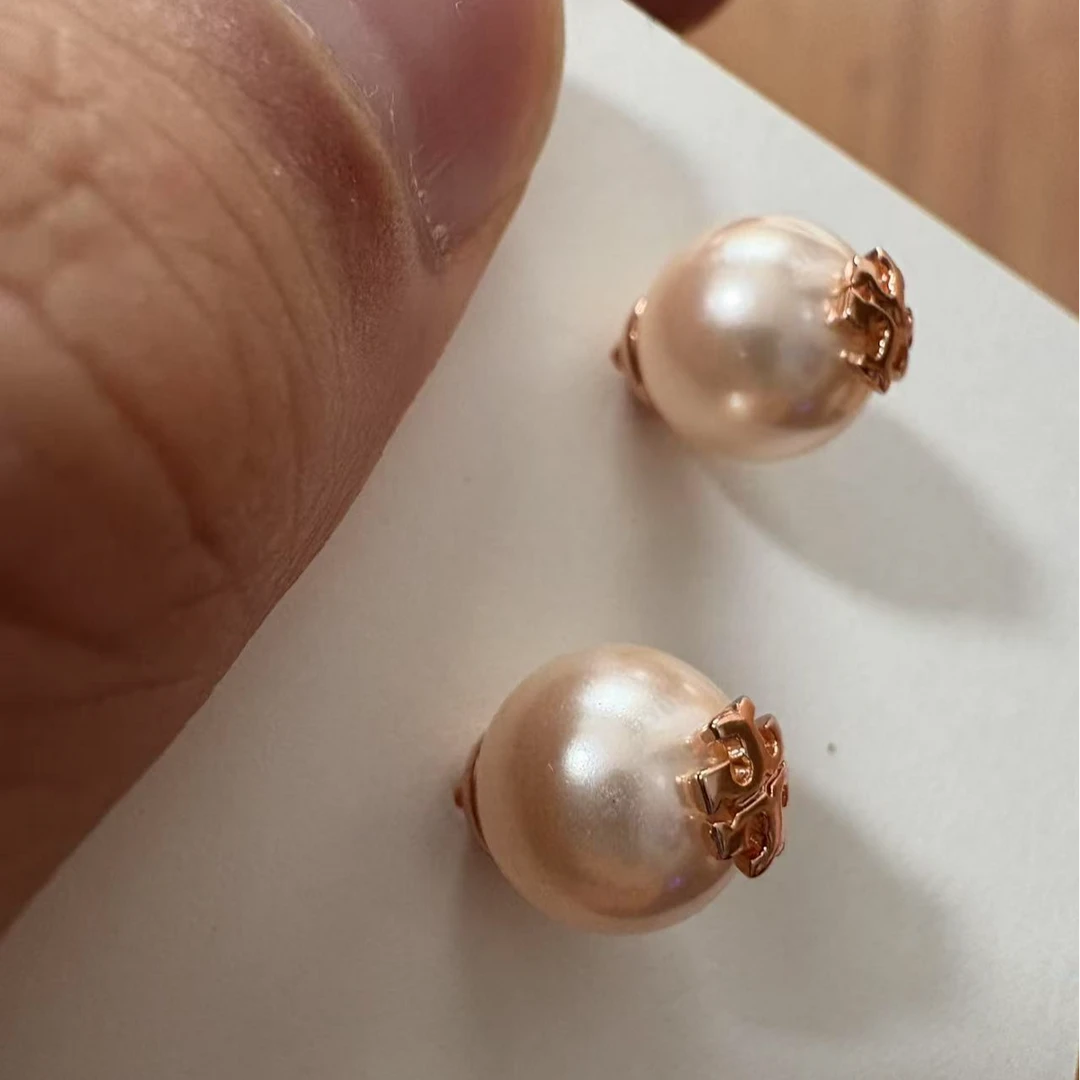 铜合金仿珍珠耳饰 圆珠LOGO十字耳钉190041811984