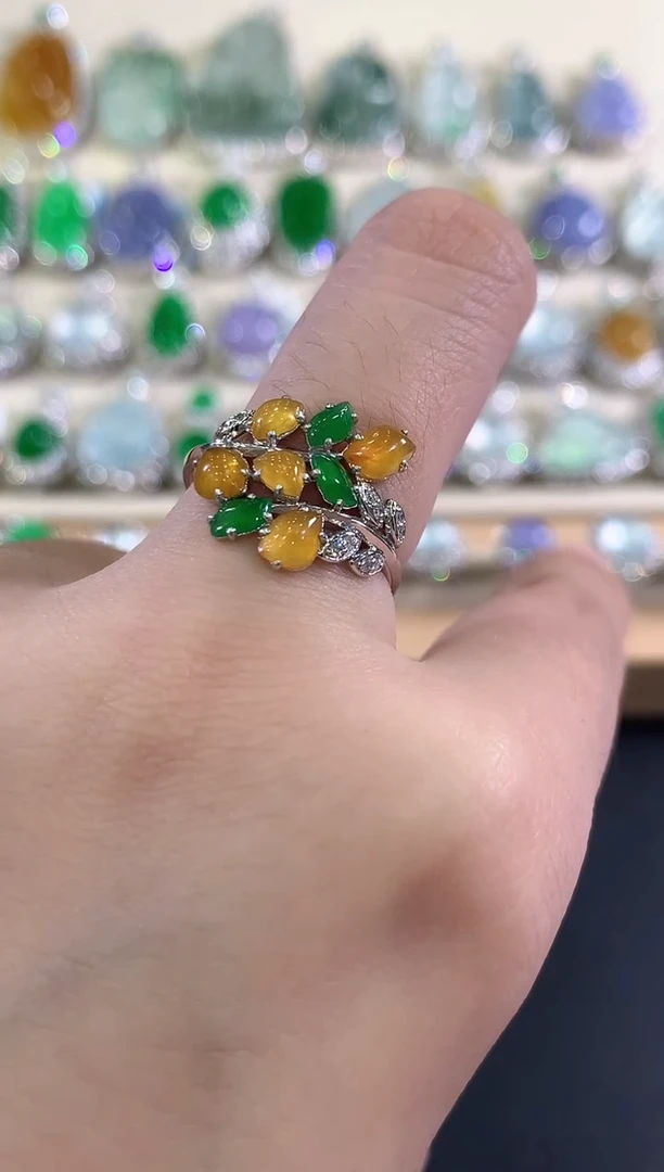 18K金镶嵌戒指翡翠b186多样性一件发