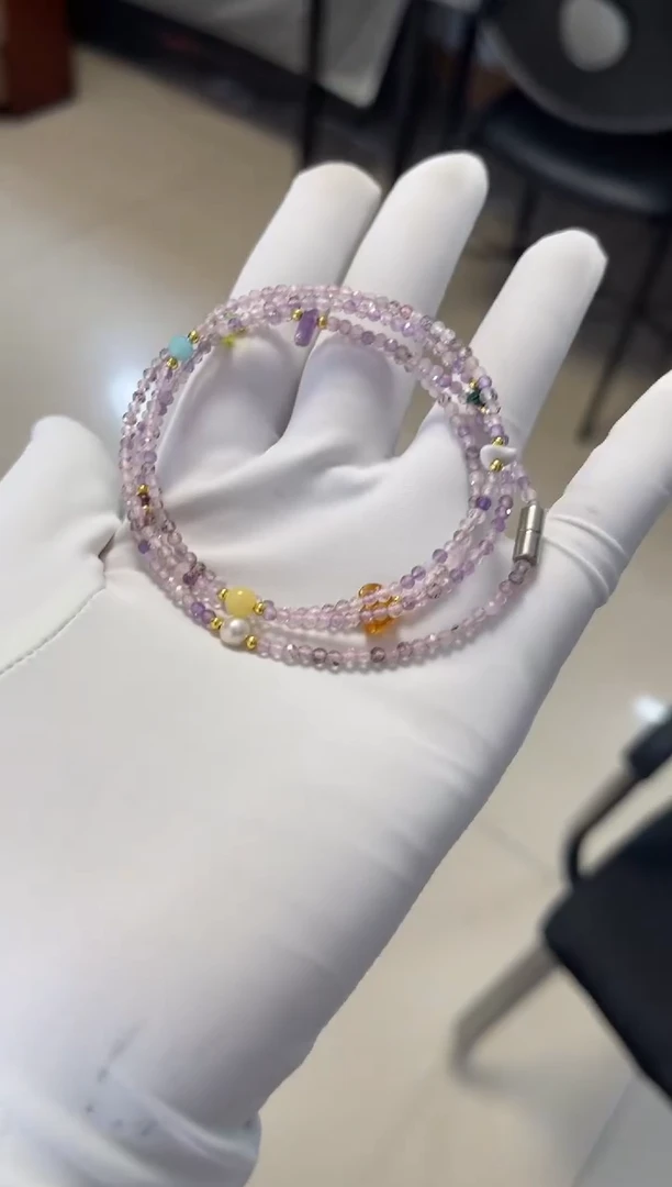 水晶手串未镶嵌双***️，紫超七米粒珠多圈手串