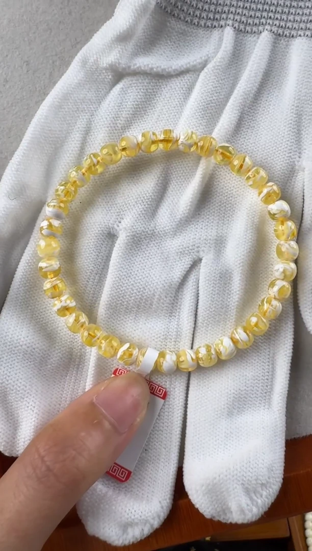 未镶嵌琥珀裸石5.5mm金漆白妖孽拉丝