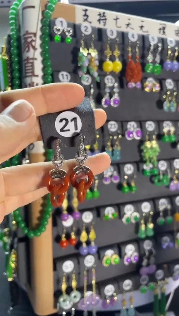 翡翠银S925镶嵌耳饰21..