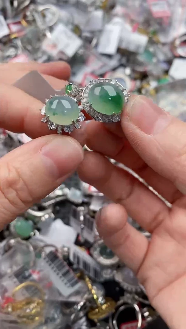 银S925镶嵌戒指翡翠666----3