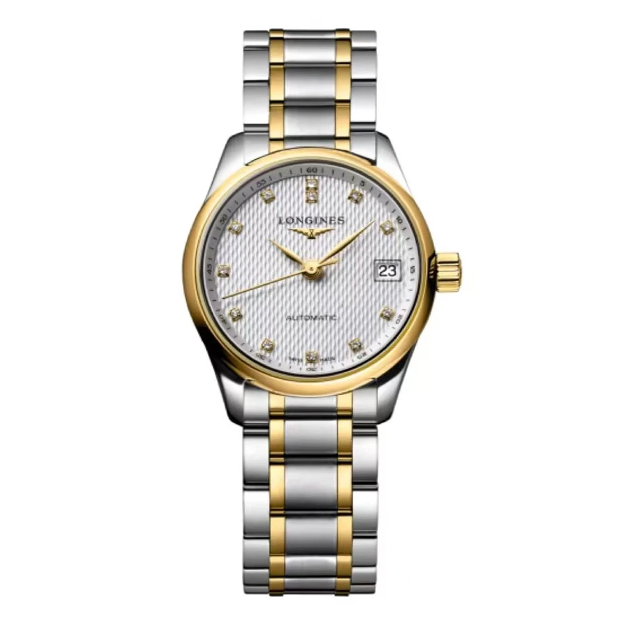 99新 Longines/浪琴 名匠128间金白盘钻刻 女表