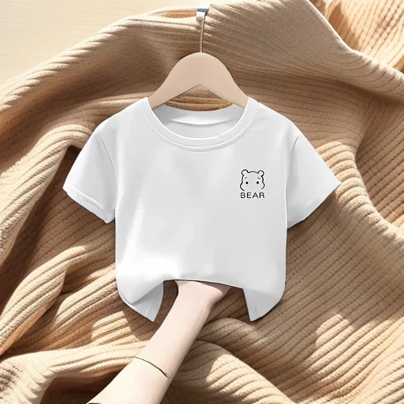 儿童纯棉短袖t恤2025新款男女童宝宝夏季简约半袖打底中男童薄款