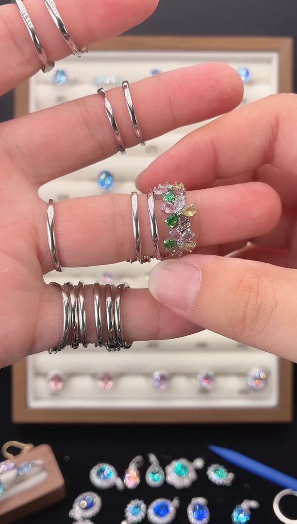 戒指彩色蓝宝石银S925镶嵌123456