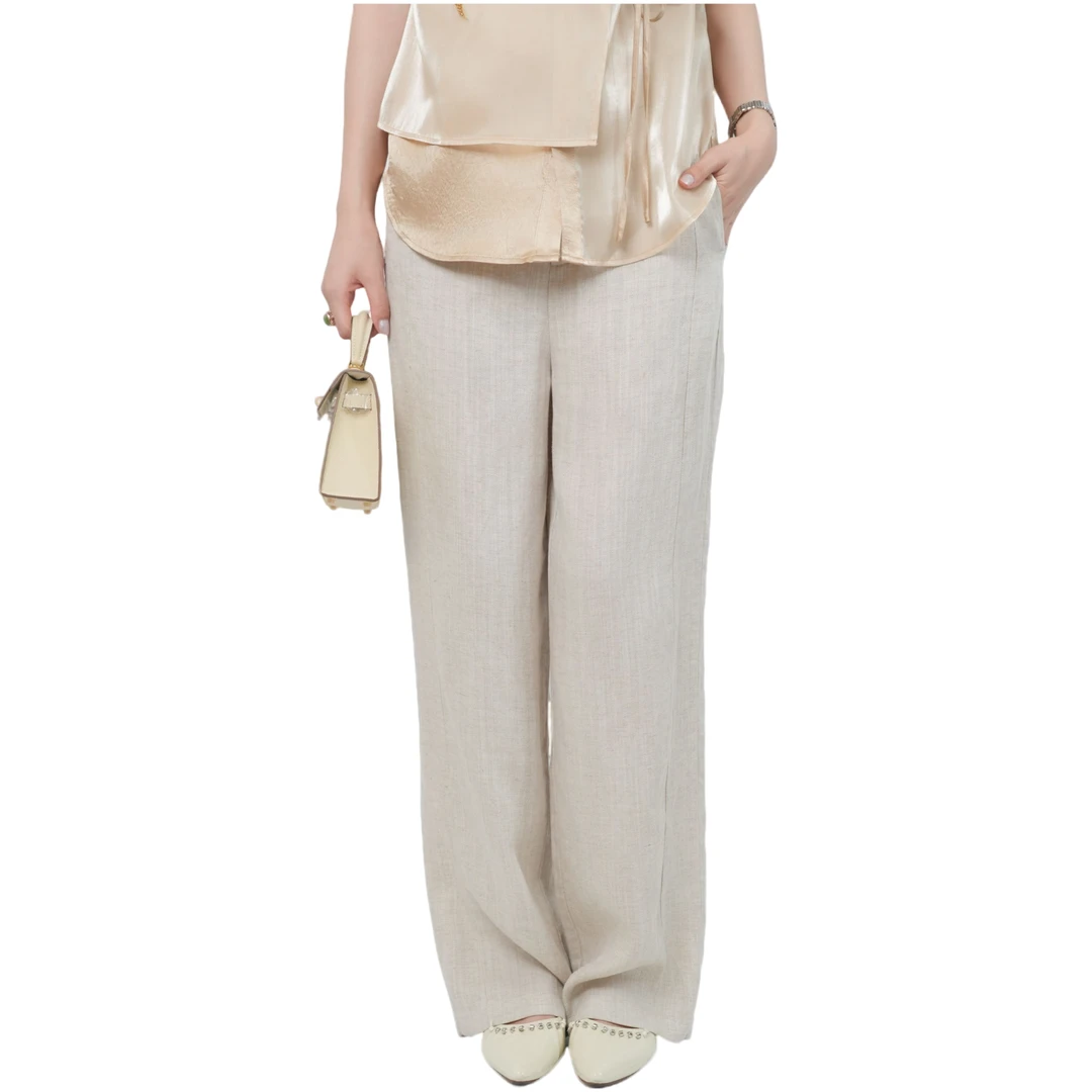 美秀Michelle/夏季显瘦白色百搭气质宽松时尚外穿亚麻裤/520006