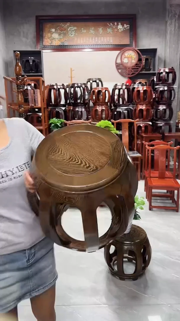 鸡翅木类家具鸡翅木大号鼓凳一对2条