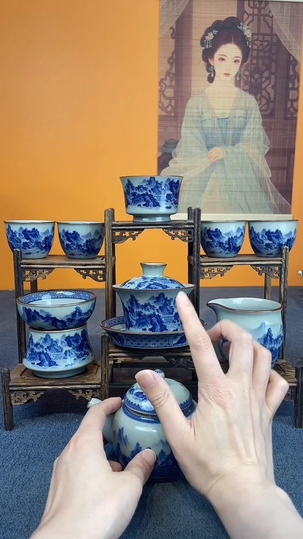 陶瓷景德镇釉下青花八件套＋壶