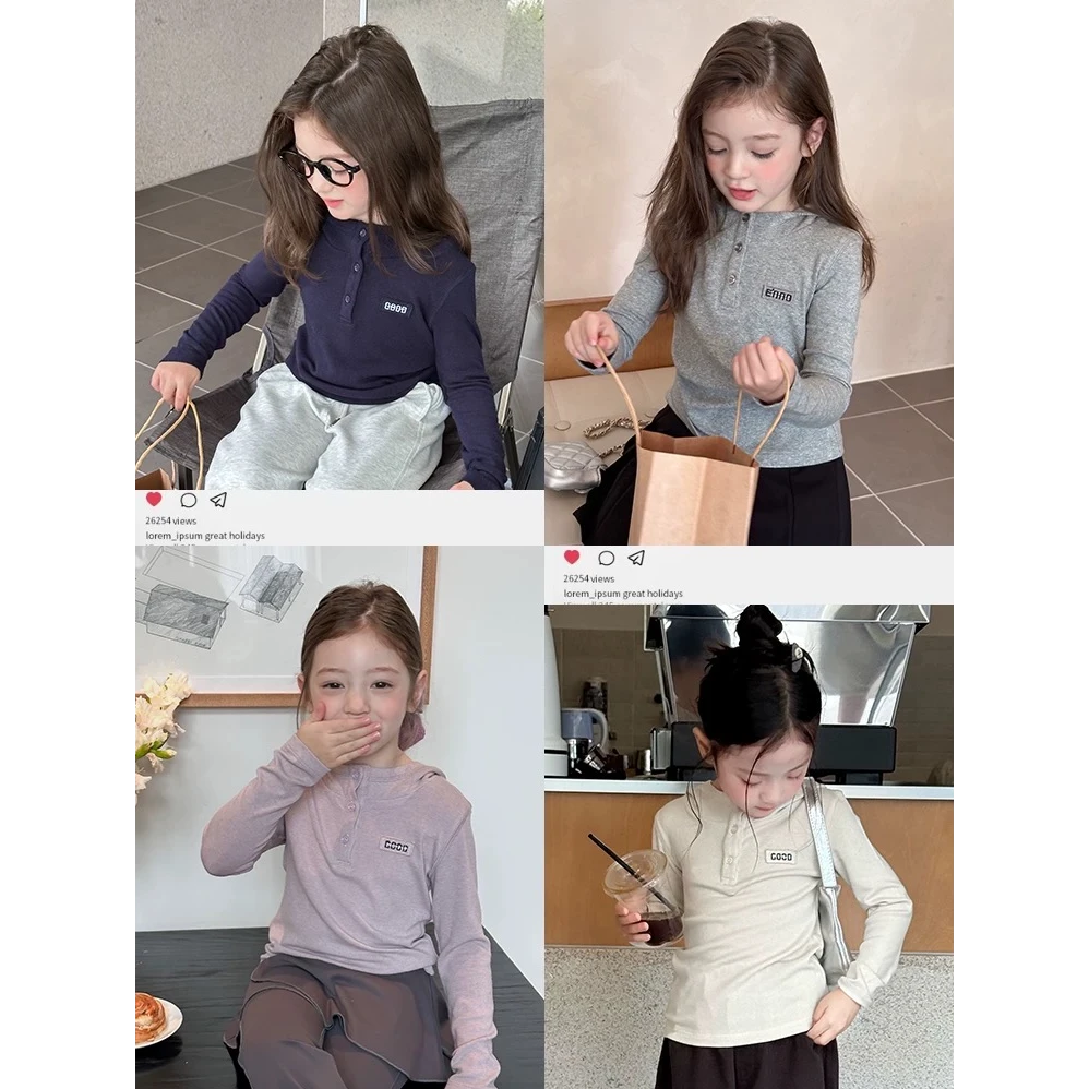 现货亲子【慕斯绒】女童秋款字母修身连帽衫儿童百搭纯色上衣25F051