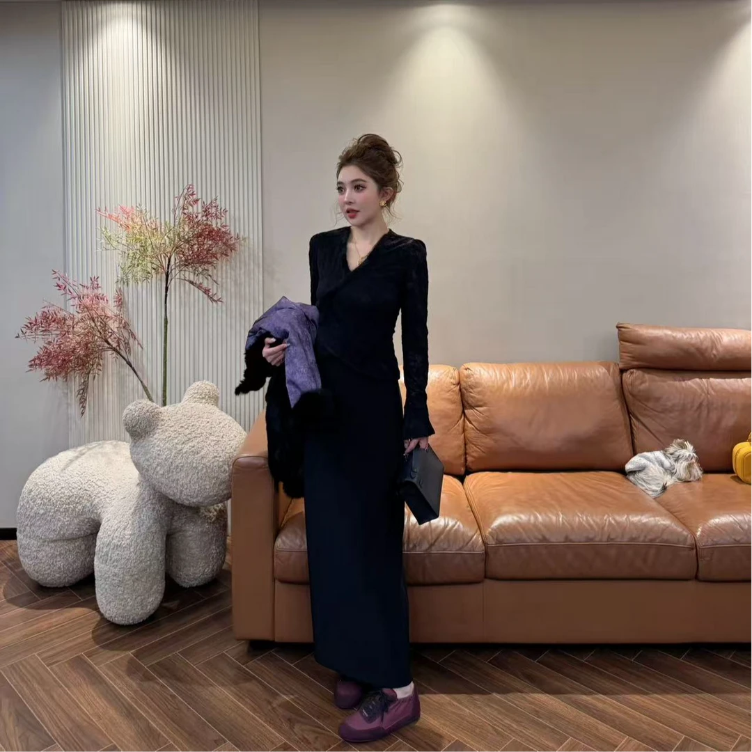 L26 加绒蕾丝衫气质V领设计减龄内搭上衣 EL2606