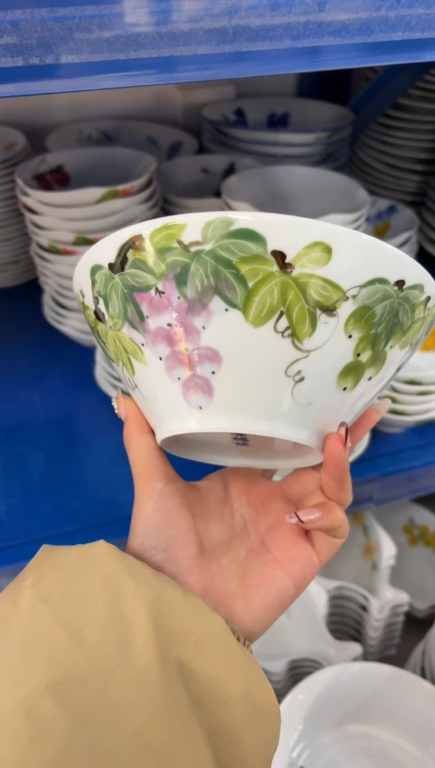 瓷片景德镇高温陶瓷食品级手绘釉中彩-斗笠面碗