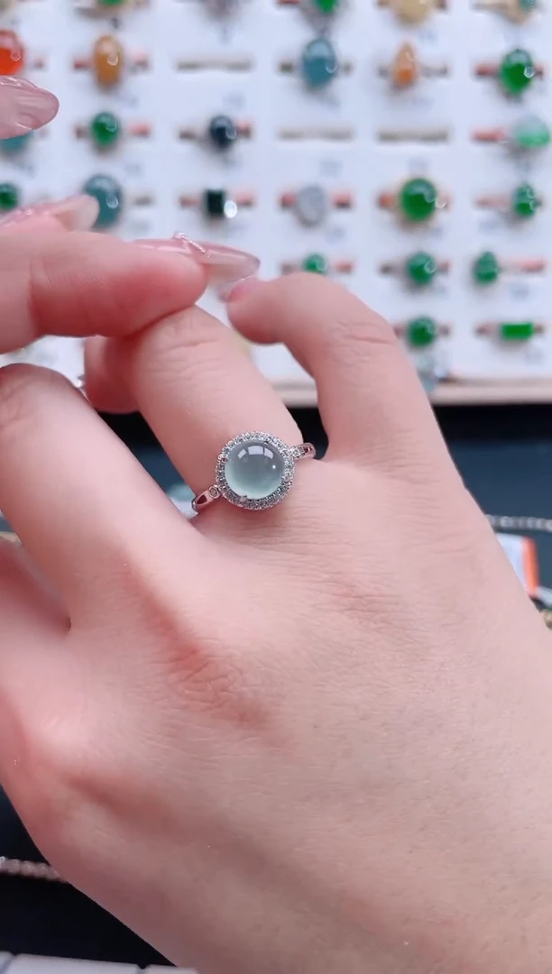 银S925镶嵌戒指翡翠天然翡翠