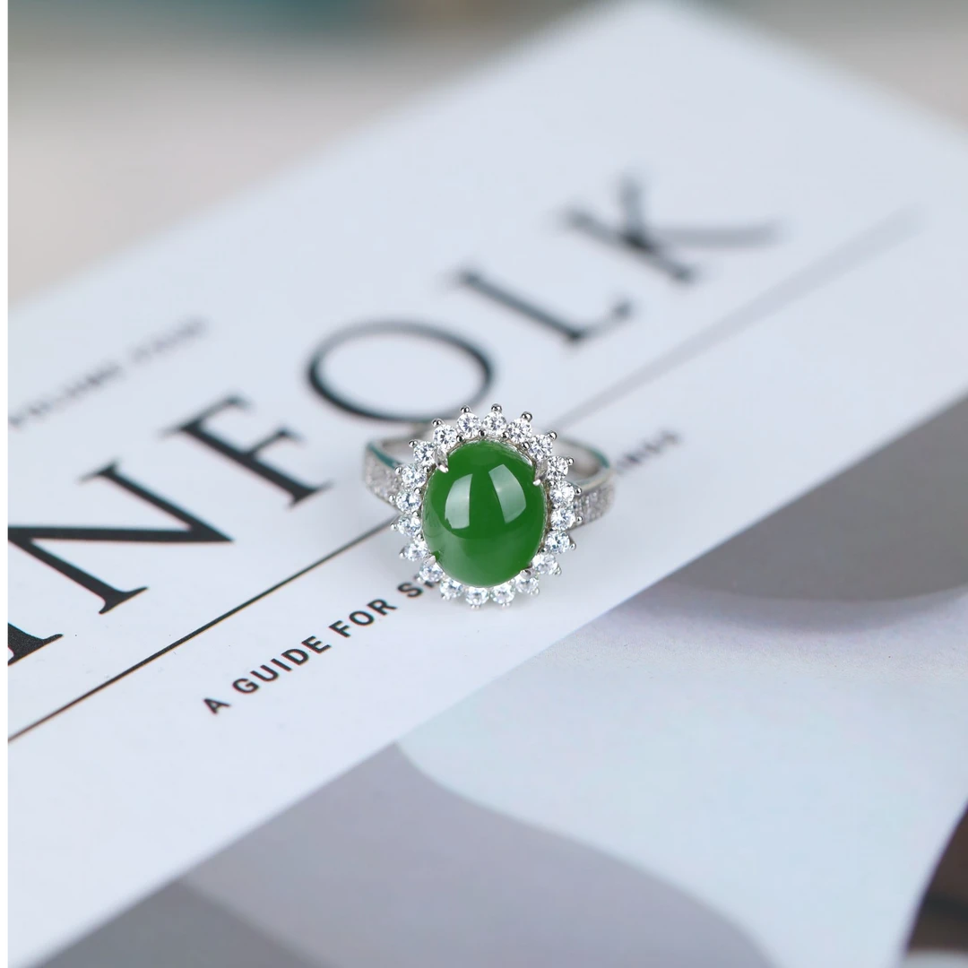 【星光村小飞H1261-1】和田玉碧玉女戒s925银开口