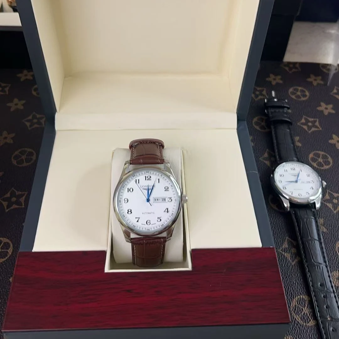 LONREXS正品全自动男士双日历棕色皮带蝴蝶扣轻奢腕表带夜光Z