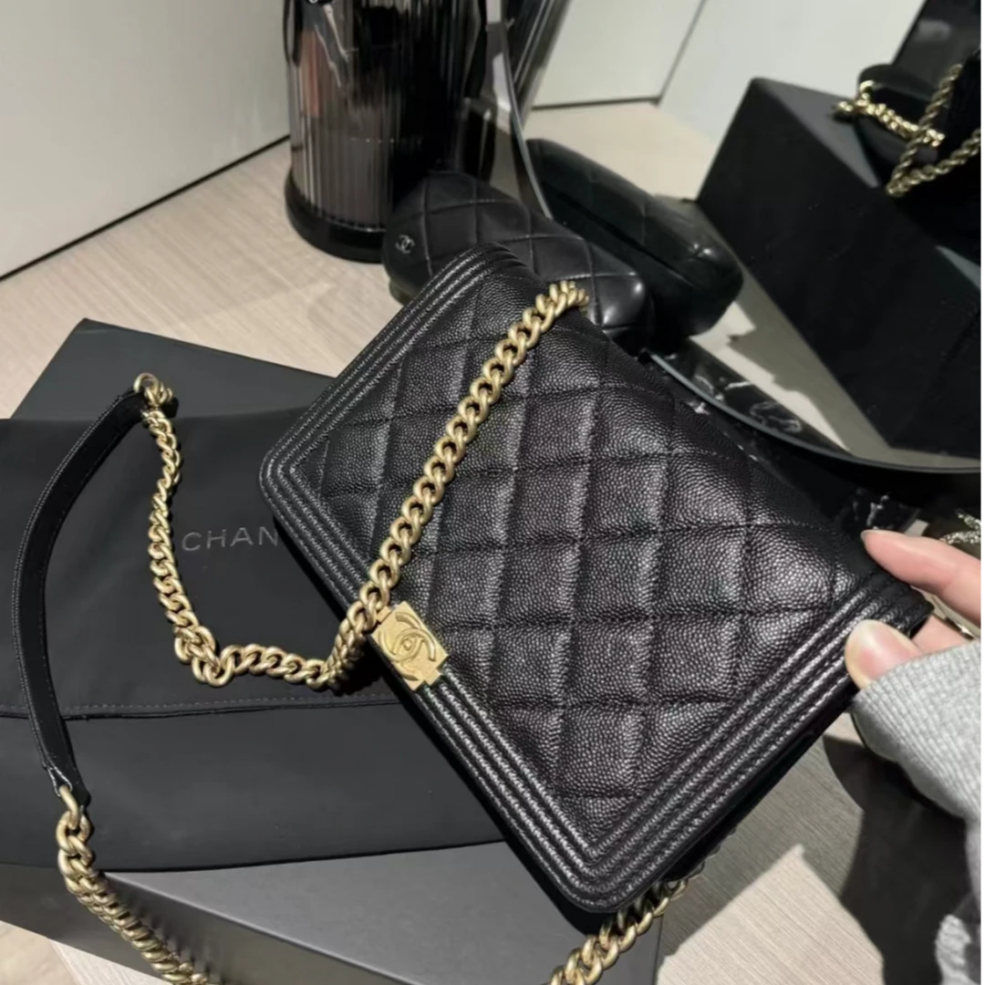 99新 Chanel/香奈儿 7761|香奈儿2.55woc黑金荔枝牛芯片新款斜挎