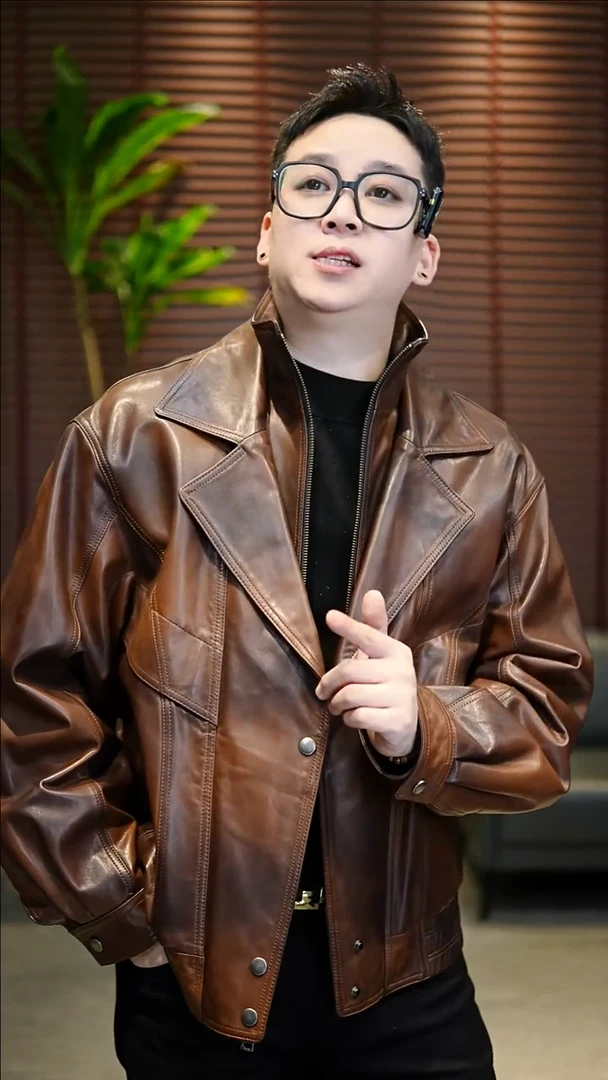 50码（135-155斤）男士假两件设计真皮夹克