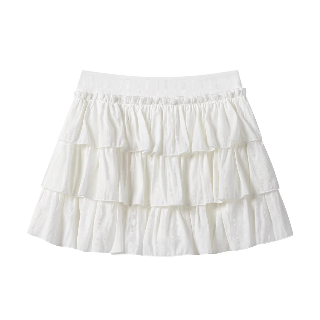 羊城故事-甜美木耳边蛋糕半身裙白色女高腰百搭a字短裙Y50449431