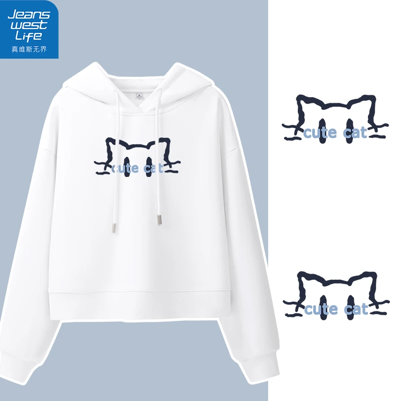 真维斯无界女士短款连帽卫衣时尚显瘦短款新款休闲风减龄清新上衣