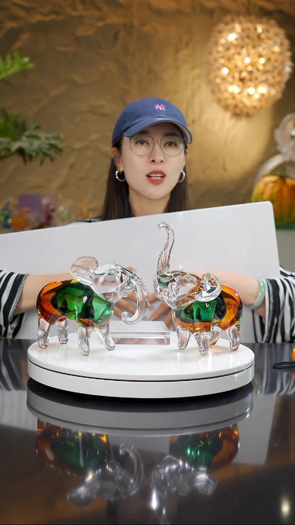 琉璃手工艺品双色小象摆件一对