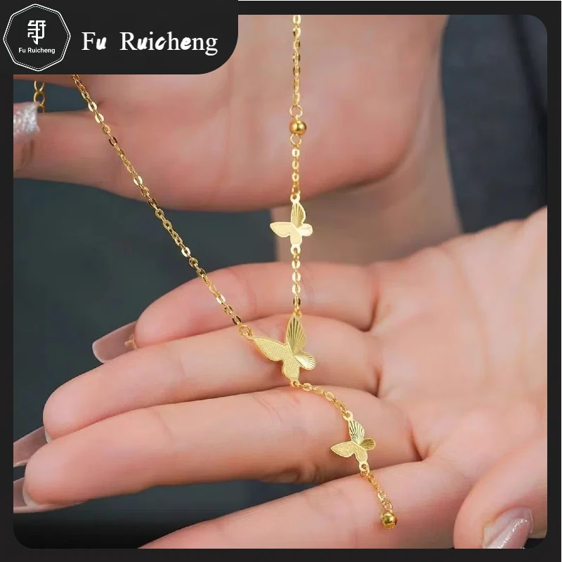钛钢合成锆石项链 精美流苏金色蝴蝶项链女轻奢小众高级感不掉色
