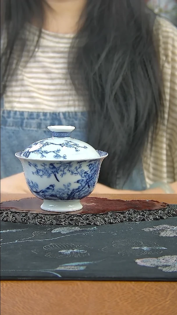 景德镇手工喜上眉梢盖碗