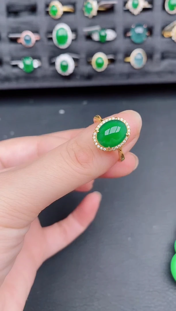 银S925镶嵌戒指翡翠天然a货翡翠305