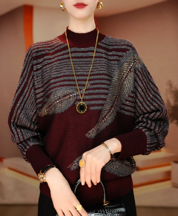 长袖毛衣女士印花抗起球时尚气质春秋新款常规款百搭V24Q1240