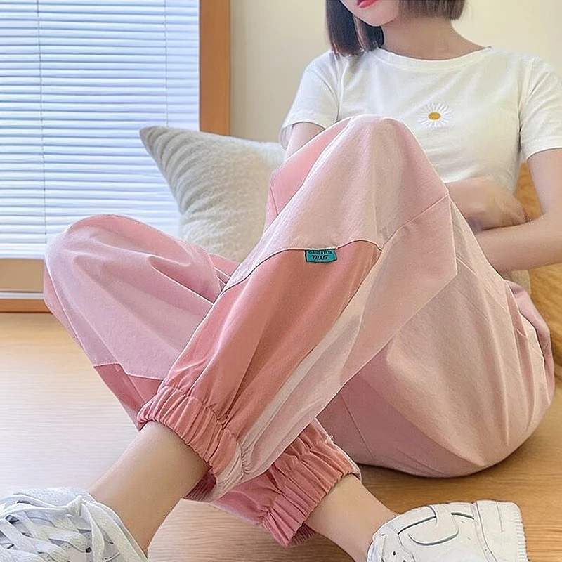 冰丝运动裤女夏季薄款2025新款高腰宽松显瘦束脚速干休闲九分裤子