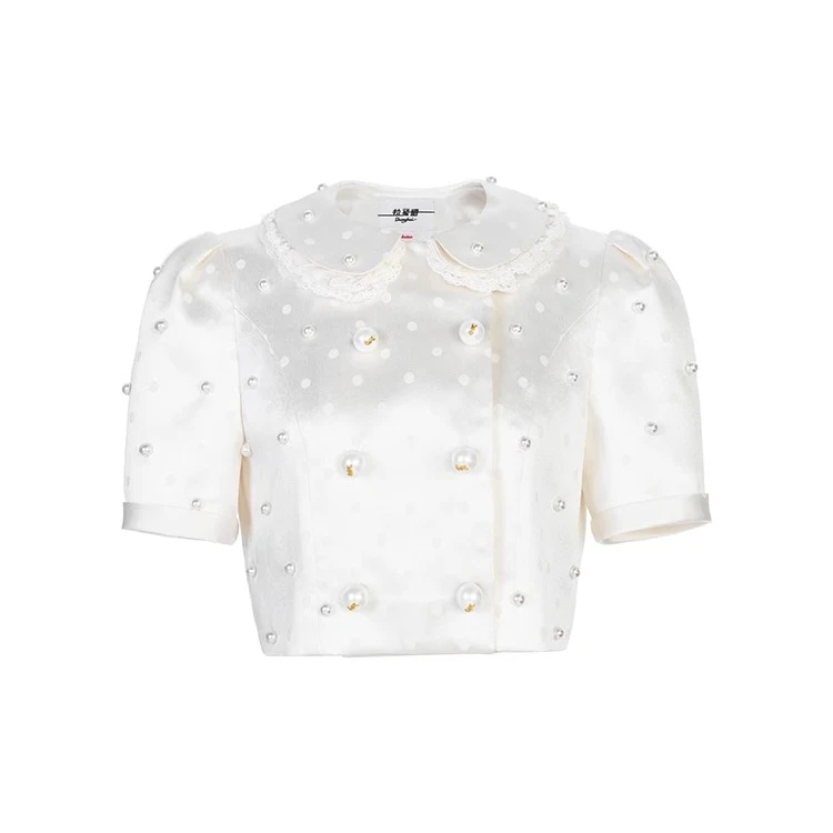 LeFame/拉飞姆2025夏新航海珍珠波点提花外套上衣女LF25X41SC355