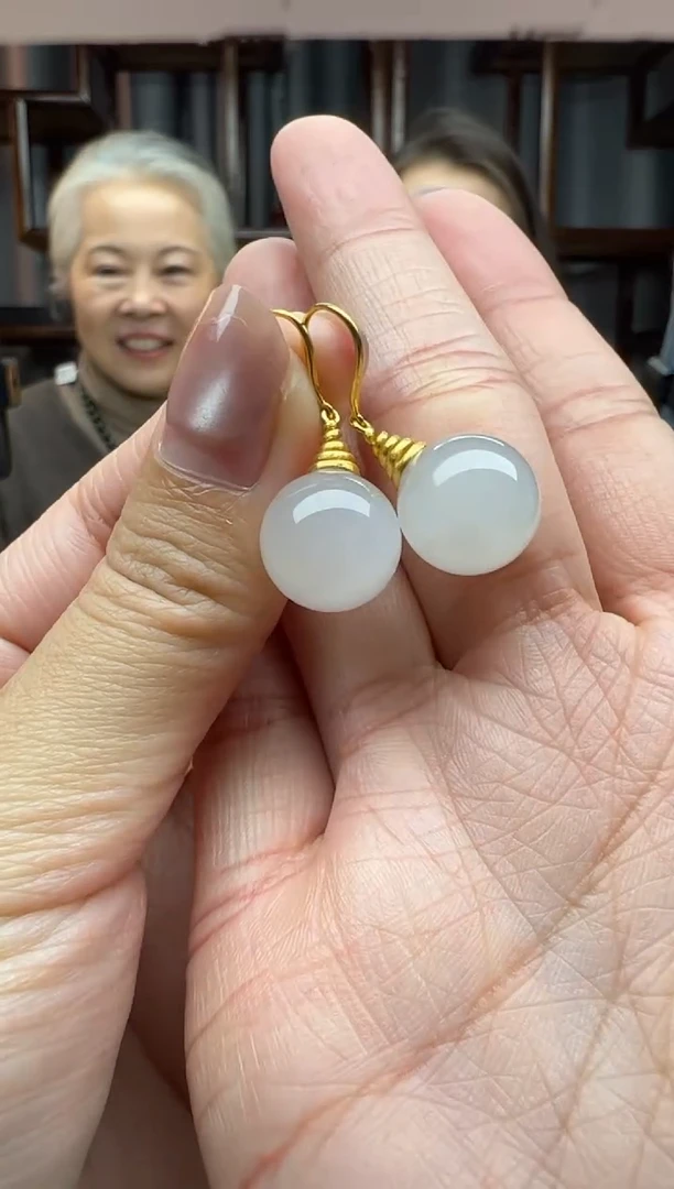 【闪购商品】和田玉颈饰18K金镶嵌耳饰  卡12+