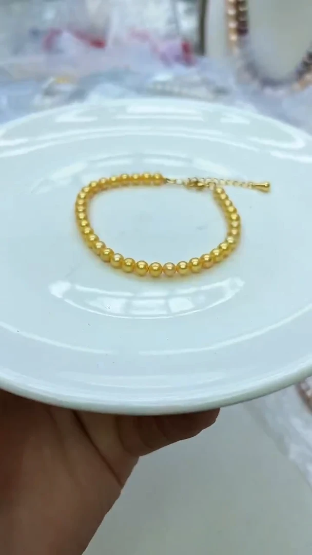 未镶嵌手链淡水珍珠黄色系４－５ｍｍ