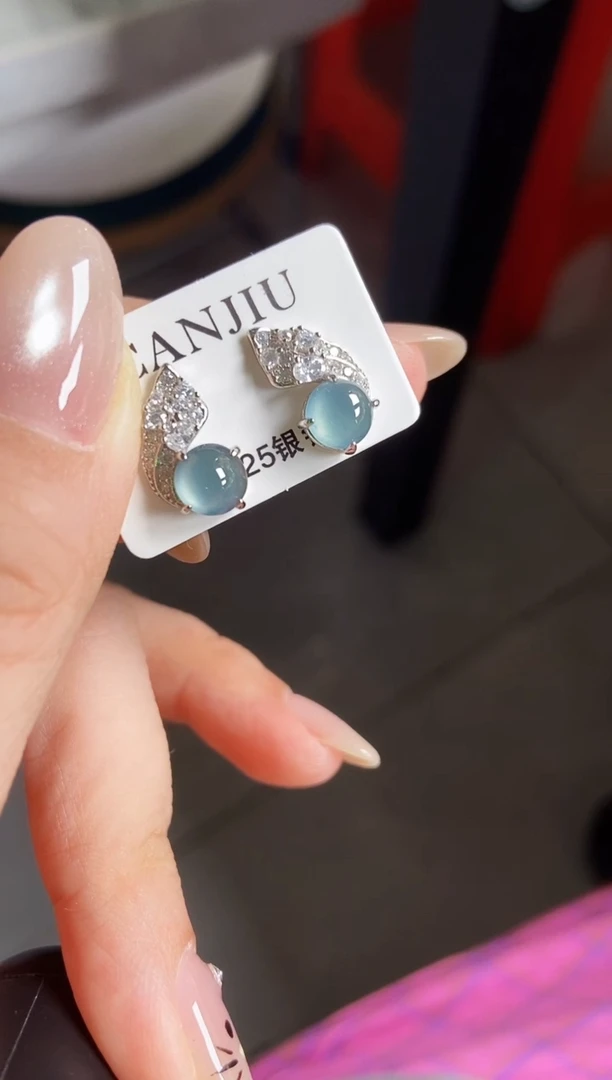 银S925镶嵌翡翠耳饰12