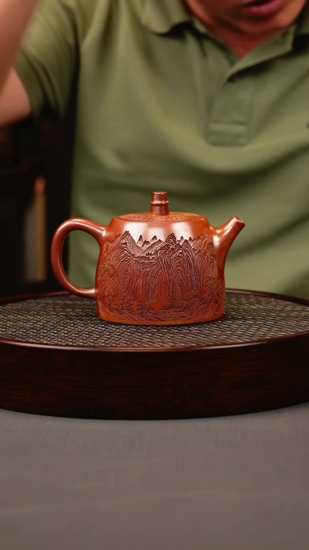 茶壶紫砂火云烧 汉铎 刻绘
