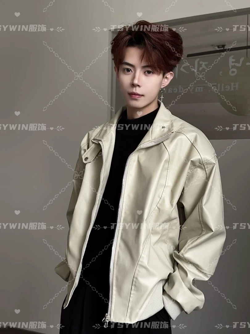 TSY | PU皮垫肩夹克男2025年早秋新款韩版简约百搭休闲宽松外套