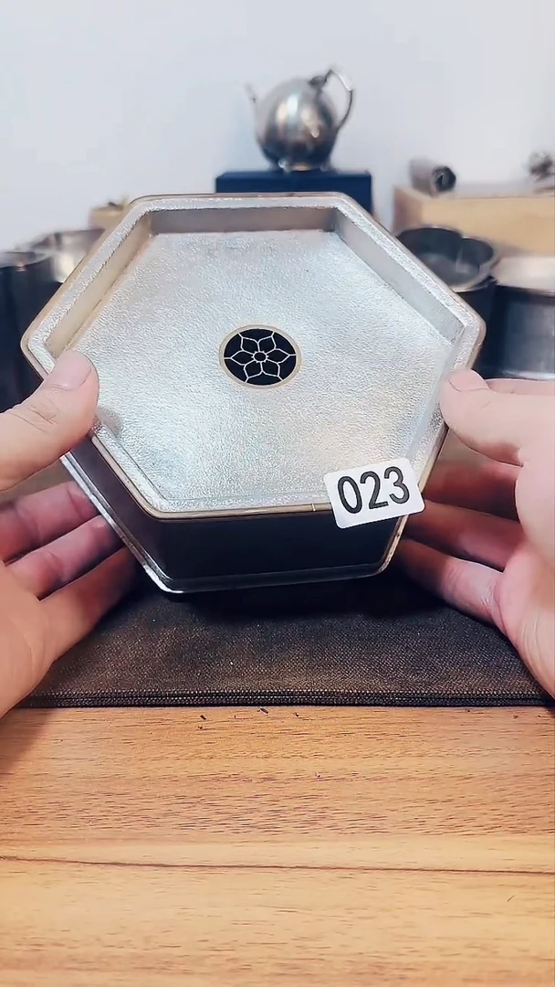 纯锡六角形壶承茶船