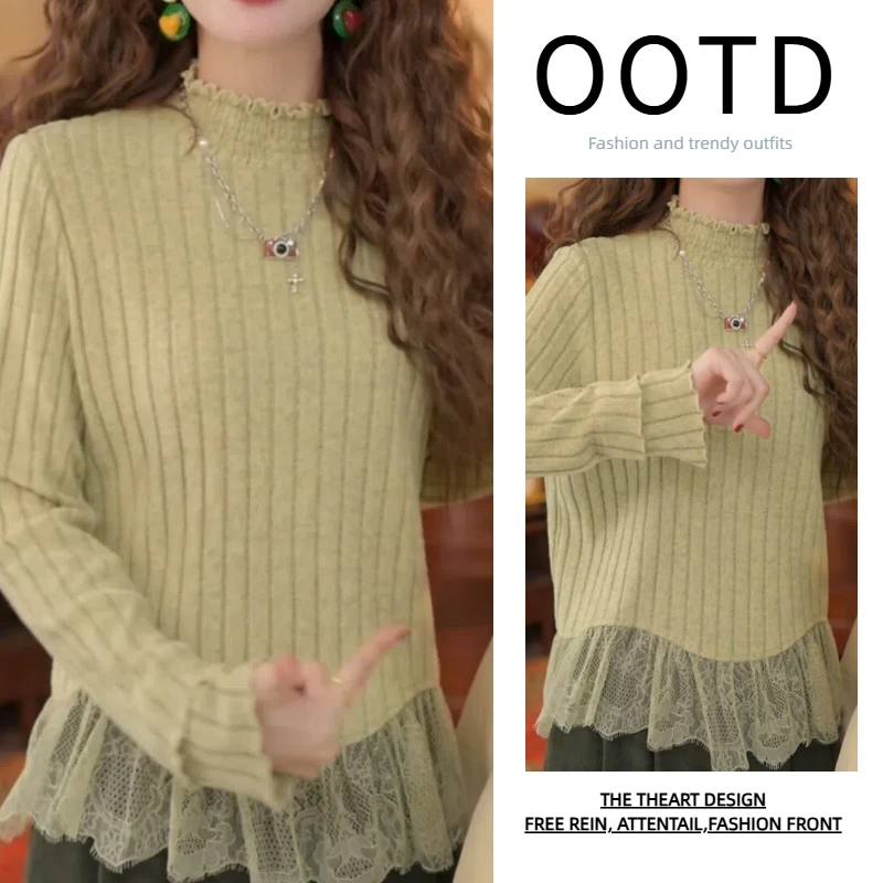2025秋冬港风复古蕾丝针织休闲显瘦宽松上衣H10038