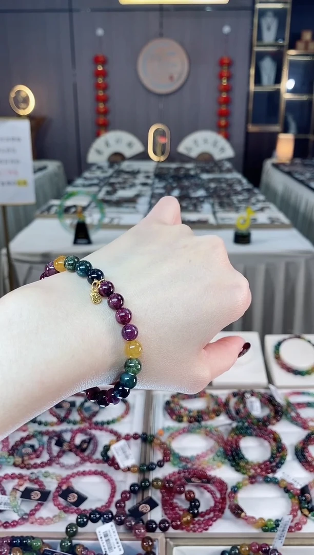 未镶嵌老矿碧玺色标单圈手串7mm+碧玺dan多样性发货一条