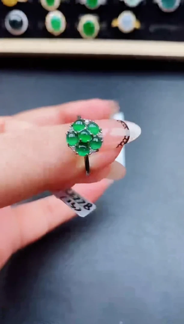 翡翠戒指银S925镶嵌8600