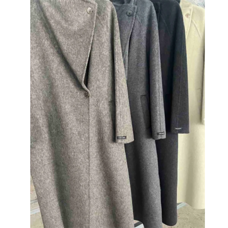 【桃子专属】2025新款圆下摆翻领女长款直下摆毛呢外套毛呢DY58007