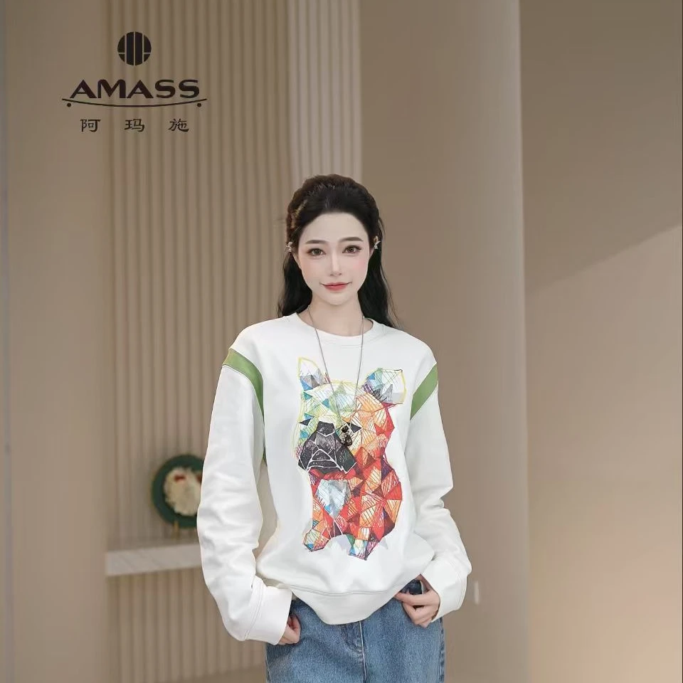AMASS/阿玛施美拉德新款时尚百搭宽松圆领涂鸦印花卫衣5300888