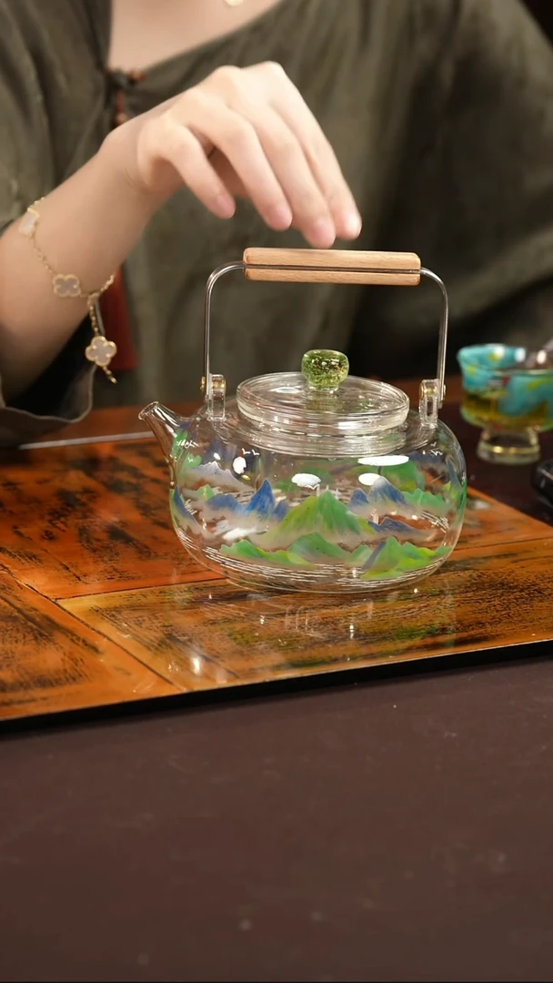 【见珊】专属物肆专属青绿山水扁提梁壶