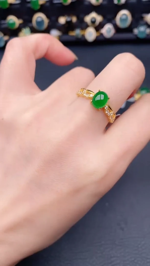 银S925镶嵌戒指翡翠天然a货翡翠21