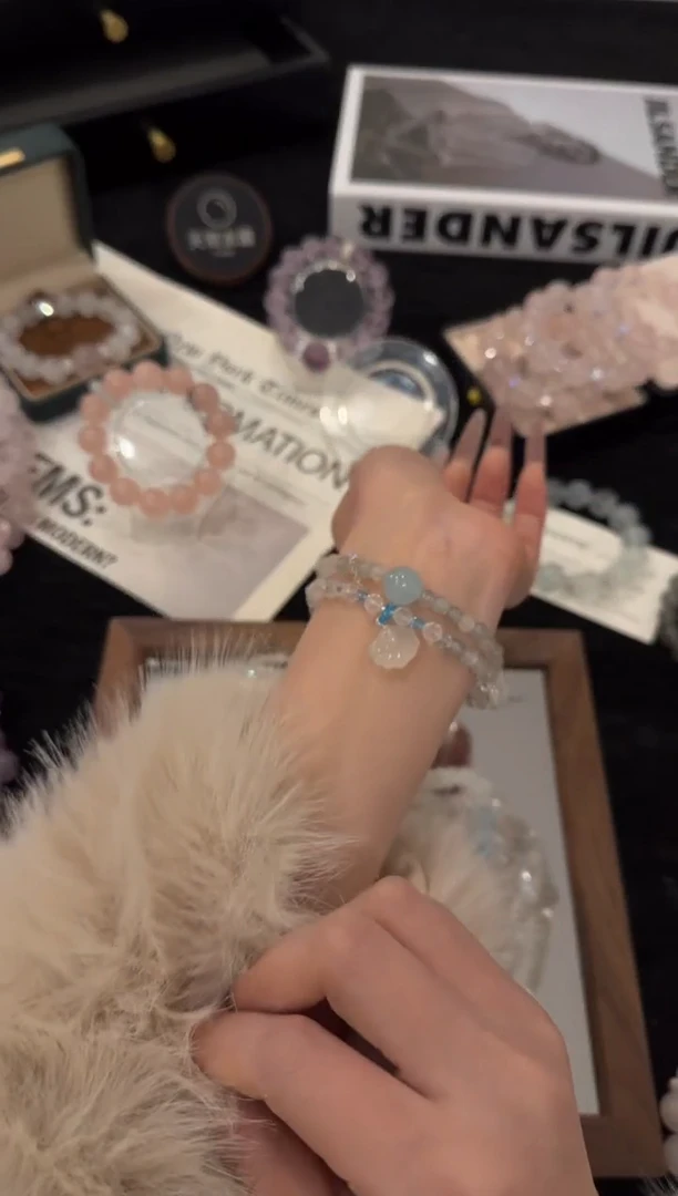 银S925镶嵌手链水晶灰月光双圈x3366