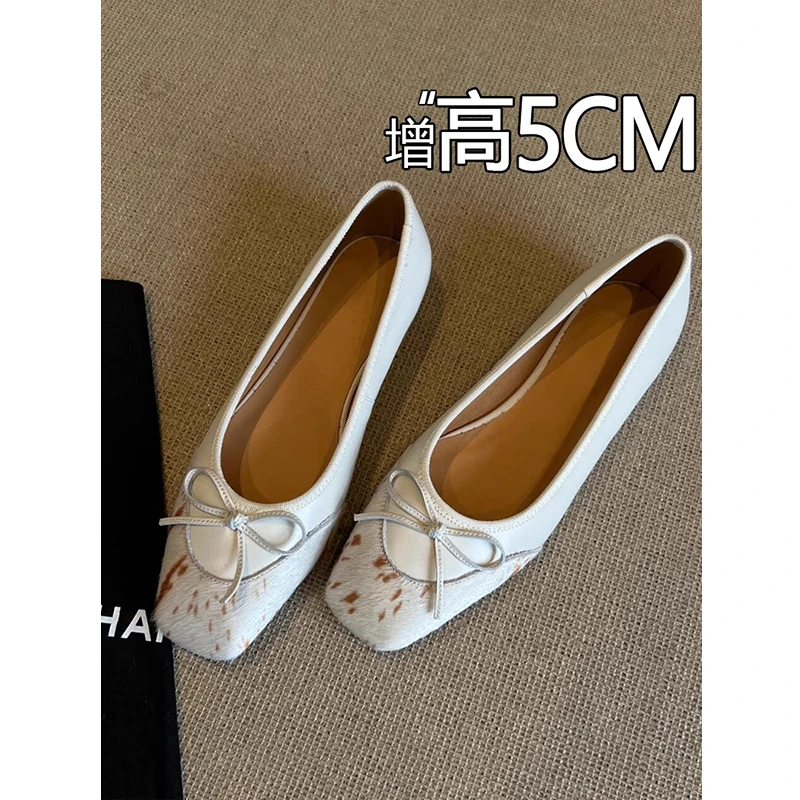 羊皮版~法式温柔浅口蝴蝶结芭蕾鞋2025夏季软底拼色一脚蹬单鞋女