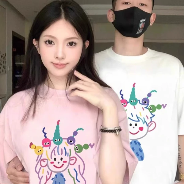 情侣装夏天款一男一女情侣短袖t恤2025新款爆款宽松纯棉T恤高级感